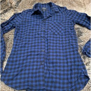 Madewell Blue, Black Long Sleeve Plaid Flannel Slim Button Up Women's Size S
